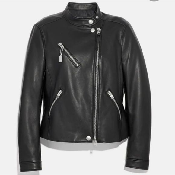 BNWT Coach Black Leather Moto Jacket (women size S) - Picture 1 of 13